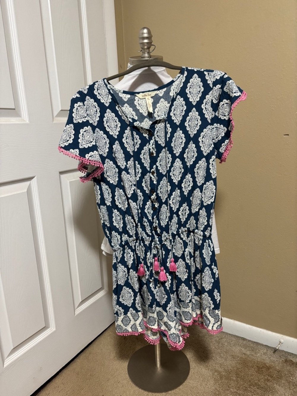 Matilda Jane Navy and White Printed Dress with Tassel Tie